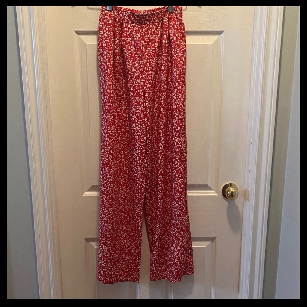 Shein Red Patterned Wide Leg Pants